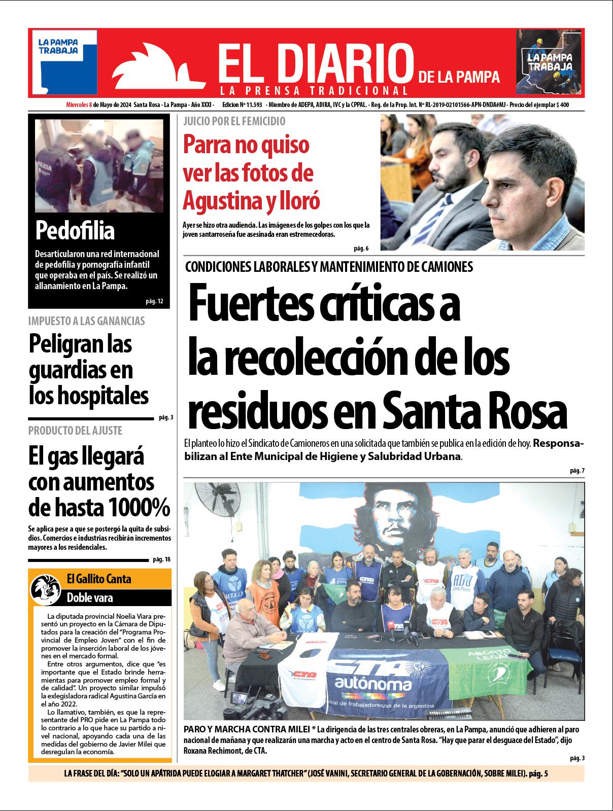Tapa de El Diario en papel  mieacutercoles 08 de mayo de 2024